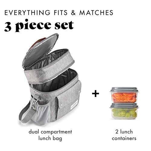 FIT & FRESH FOUNDRY DUAL COMPARTMENT LUNCH BAG INSULATED - GRAY - Brand New