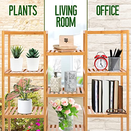 SereneLife 9-Shelf Bamboo Plant Stand - 13'' x 38'' x 35.5'' 9 Tier Adjustable - Like New