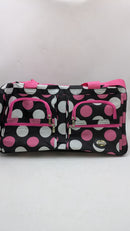 Rockland Duffel Bag Size: 22"x 11" X 12" - Black w/ White and Pink Polka Dot - Brand New
