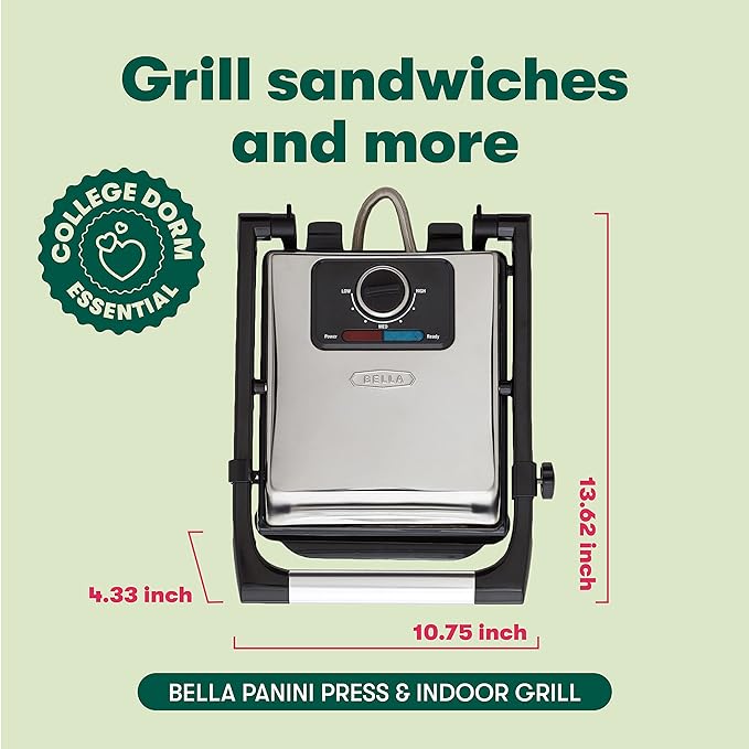 BELLA Panini Sandwich Maker Electric Double Nonstick Plates - Stainless Steel Like New