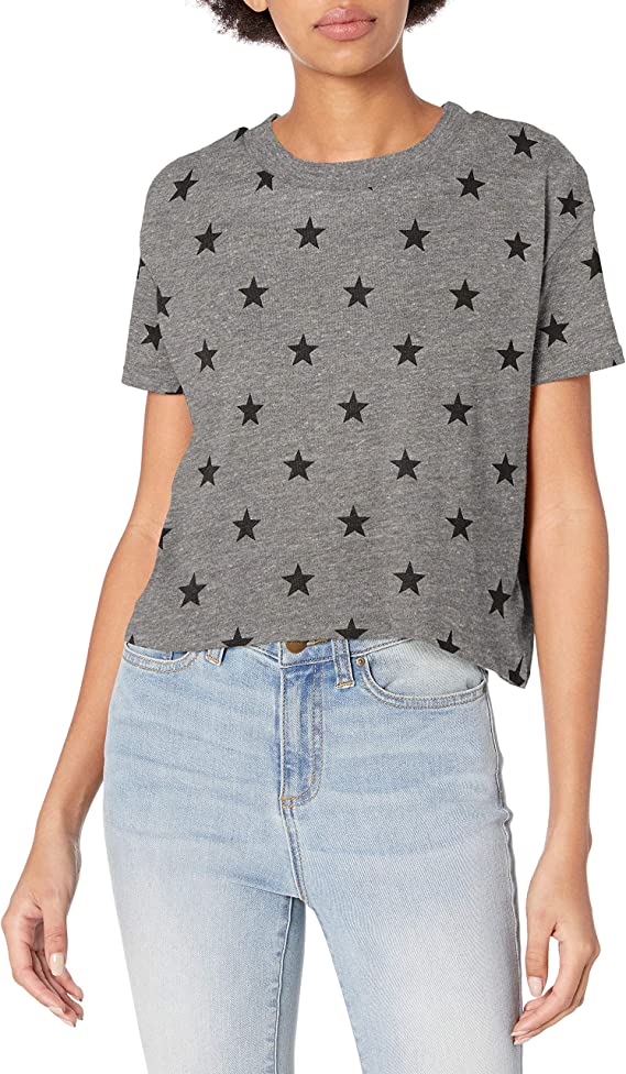 5114EA Hanes Alternative Women's Cropped T shirt Eco Grey Stars M Like New