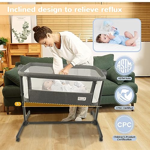 Li’l Pengyu Baby Bassinet Bedside Sleeper - Adjustable Crib All Mesh - Gray - Like New