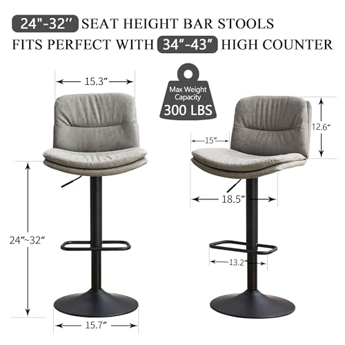 FIRAVOE SET OF 3 DOUBLE-LAYER UPHOLSTERED SWIVEL BAR STOOLS - GRAY - Like New