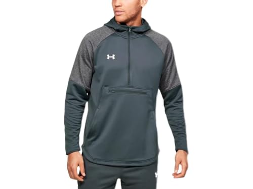 UNDER ARMOUR MEN'S QUALIFIER FLEECE HOODED ANORAK BICOLOR, STEALTH/ GRAY - LARGE Like New