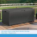 Suncast 122 Gallon Extra Large Resin Wicker Outdoor Storage Deck Box, Peppercorn - Like New