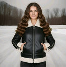 KARL LAGERFELD PARIS FAUX SHEARLING BOMBER JACKET - SIZE: WOMEN XL - BLACK/CREAM - Brand New