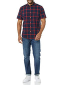 AMAZON ESSENTIALS MEN'S SHORT-SLEEVE POPLIN NAVY RED BUFFALO PLAID SIZE M - Brand New