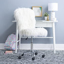 LINON CORA FAUX FLOKATI ARMLESS OFFICE CHAIR, WHITE - WHITE FAUX FUR - Like New