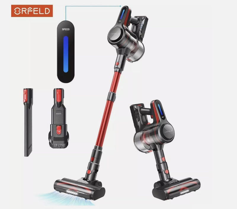 ORFELD CORDLESS VACUUM CLEANER STICK VACUUM 26KPA 45MINS 1.5L, RED - Like New