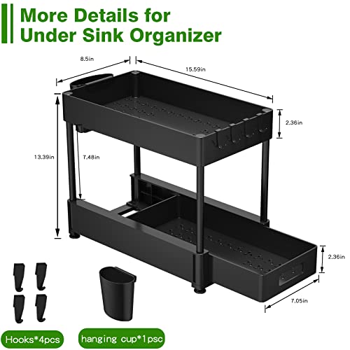 ZOMILB UNDER SINK ORGANIZERS AND STORAGE 2 PACK BATHROOM ORGANIZER - BLACK - Like New