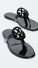 90872 TORY BURCH WOMEN MILLER EMBELLISHED SANDALS PERFECT BLACK PATENT SIZE 7 - Like New