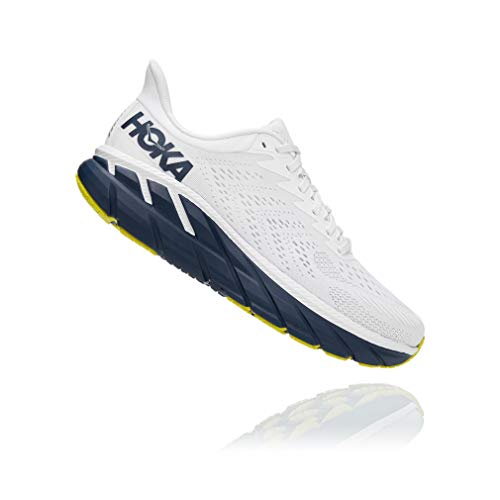 HOKA MENS CLIFTON 7 - SIZE 12 - BLANC DE BLANC/BLACK IRIS - Like New