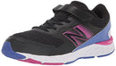 YA680BP6 New Balance 680 V6 Hook & Loop Shoe, Black/Pop/Aura, Size 7W Big Kid - Like New