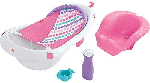 FISHER PRICE BABY TO TODDLER BATH 4-IN-1 SLING ‘N SEAT TUB WITH 2 TOYS - PINK Like New