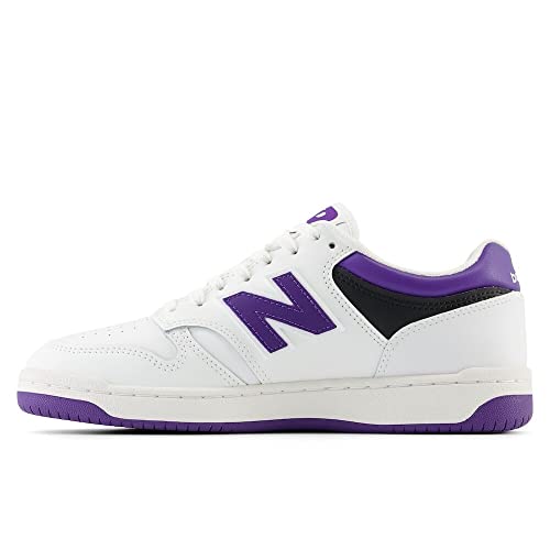 BB480LPB NEW BALANCE UNISEX BB480 V1 SNEAKER, SIZE 17M/18.5W, WHITE/PURPLE/BLACK Like New