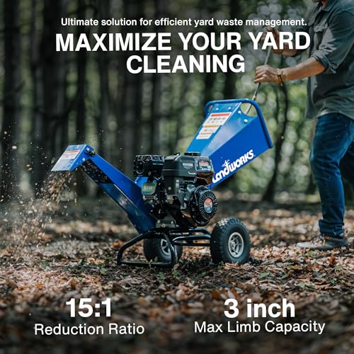 LANDWORKS WOOD CHIPPER SHREDDER HEAVY DUTY 7 HP GAS COMPACT GUO067 - BLUE - Like New