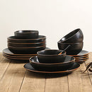 STONE LAIN BRASA STONEWARE 16 PIECE MODERN DINNERWARE SET - BLACK - Like New
