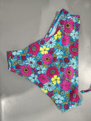 CUPSHE FLORAL TIE FRONT BRALETTE SHIRRED MID RISE BIKINI SIZE M BLUE/PINK/YELLOW - Brand New