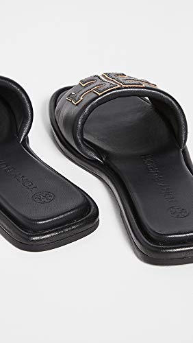 79985 TORY BURCH WOMEN'S DOUBLE T SPORT SLIDES BLACK/GOLD SIZE 9 Like New