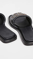 79985 TORY BURCH WOMEN'S DOUBLE T SPORT SLIDES BLACK/GOLD SIZE 10 Like New