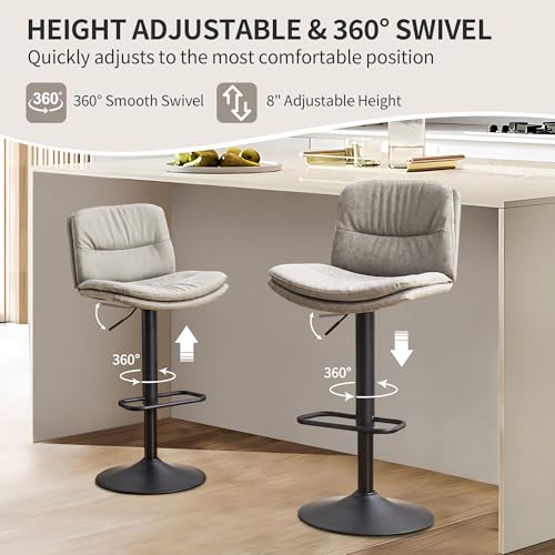 FIRAVOE SET OF 3 DOUBLE-LAYER UPHOLSTERED SWIVEL BAR STOOLS - GRAY - Like New
