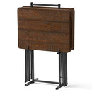 Mainstays 5-Piece Folding Tray Table Set with Stand B08B4YMBY8 - Sawcut Brown - Like New