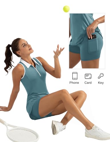 FKEEP Women's Golf Tennis Dress Sport Activewear Zipper V-Neck, Lake Blue, XS - Brand New