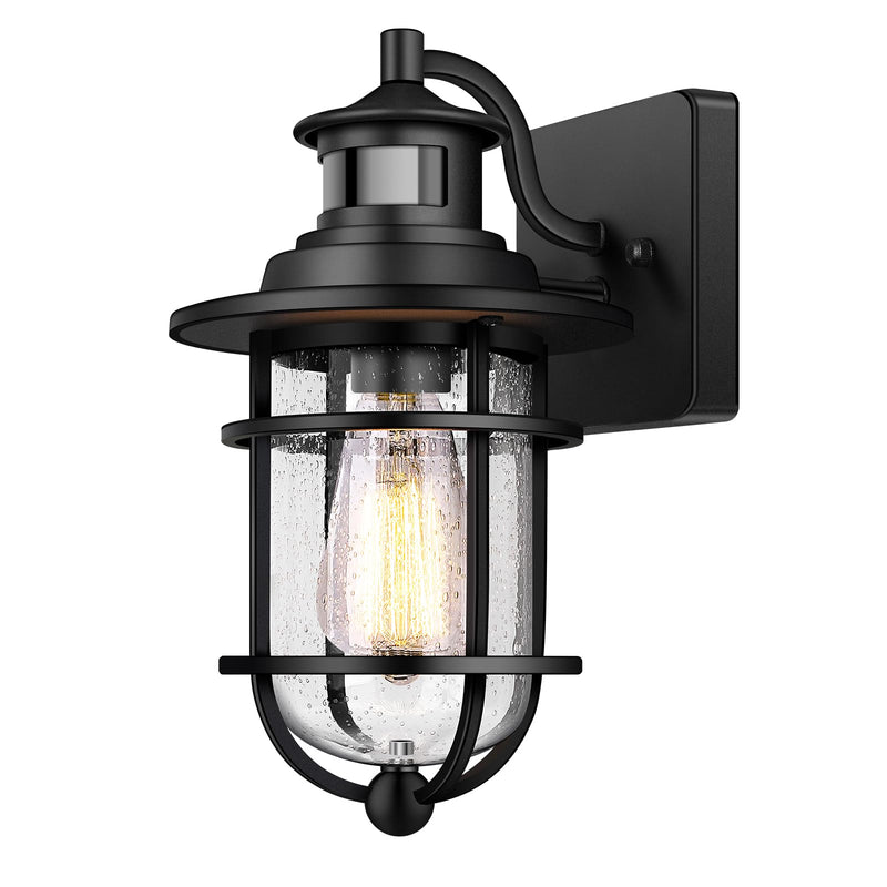 BOSCEOS MOTION SENSOR OUTDOOR WALL LANTERN DUSK TO DAWN B06046PG - BLACK - Like New