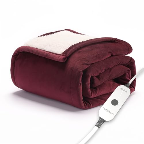 SUNBEAM ROYAL MINK SHERPA HEATED PERSONAL THROW BLANKET - CABERNET - NEW - Brand New