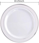 BUCLA 100 Pieces Silver Plastic Plates 10.25" Silver Rim Disposable - Silver - Brand New