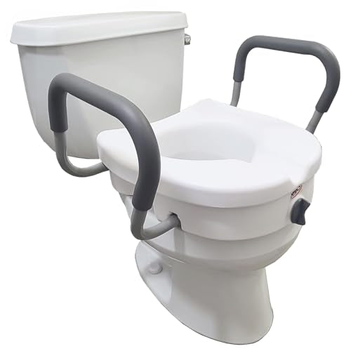 CARES E-Z LOCK 5" RAISED TOILET SEAT ARMS HANDICAP RAISED B30300 - WHITE/GRAY - Like New
