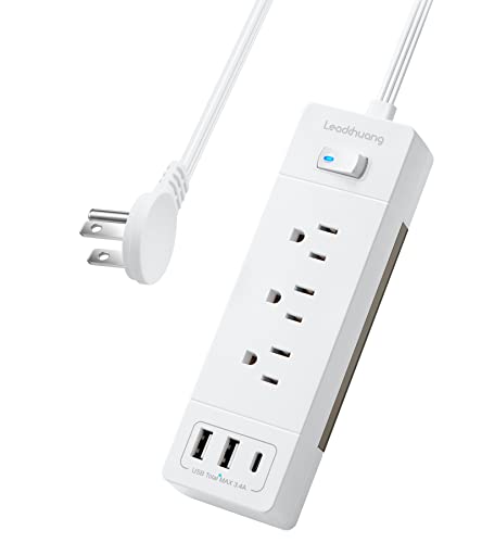 LEADCHUANG 1875W POWER STRIP ULTRA-FLAT PLUG EXTENSION CORD USB C PORTS - WHITE Like New