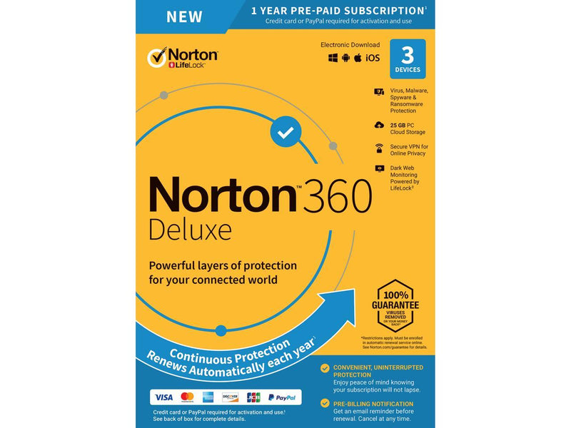 Norton 360 Deluxe for up to 3 Devices (2023 Ready), 1 Year with Auto Renewal -