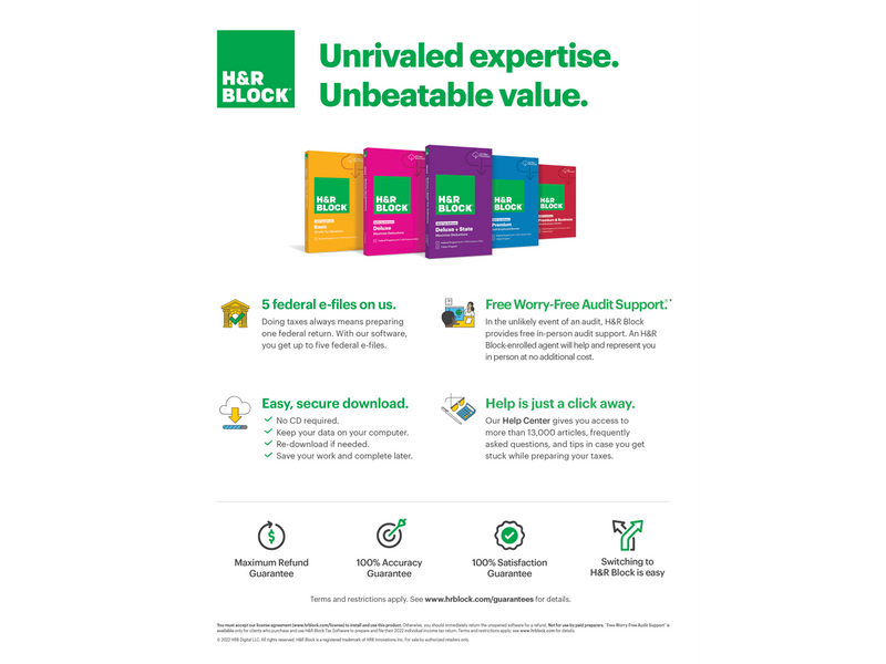 H&R Block Tax Software Deluxe + State 2022 [Key Card]
