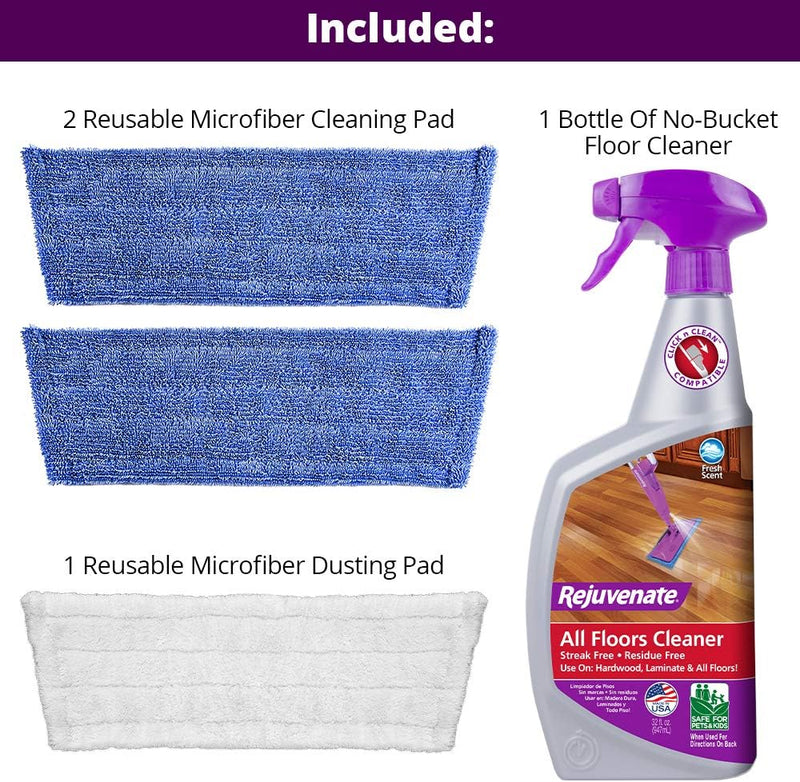 Rejuvenate Microfiber Cleaning Mop, Extendable, Reusable Pads, RJMOPKIT - Purple Like New