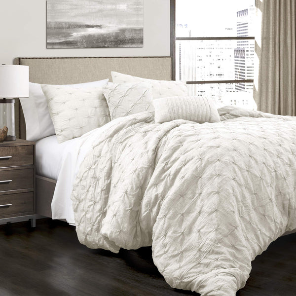 LUSH DECOR RAVELLO PINTUCK SET LUXE 5 PIECE TEXTURED BEDDING QUEEN - WHITE - Brand New