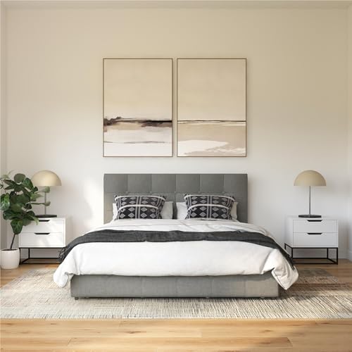 DHP ROSE UPHOLSTERED PLATFORM BED WITH UNDERBED STORAGE DRAWERS QUEEN - GRAY - Like New