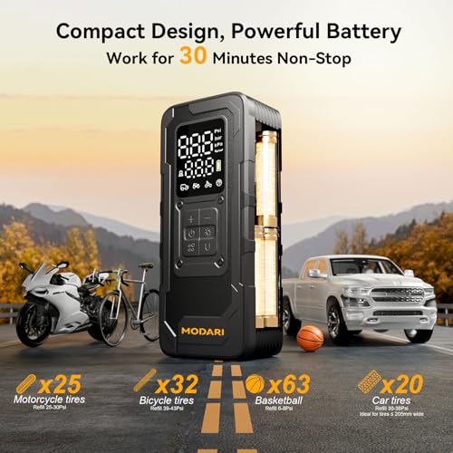 MODARI TIRE INFLATOR PORTABLE AIR COMPRESSOR 4X FASTER 160 PSI PORTABLE - BLACK - Like New