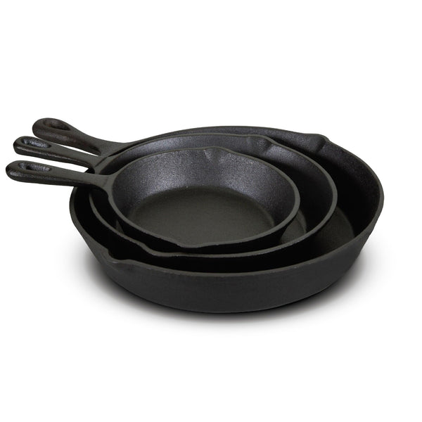 Jim Beam HEA Set of 3 Pre Seasoned Cast Iron Skillets 6 8 10" JB0195 - Black - Brand New