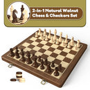 DOOWROODNI Premium Walnut 15" Magnetic Wooden Folding Chess Checkers Set - Red - Like New