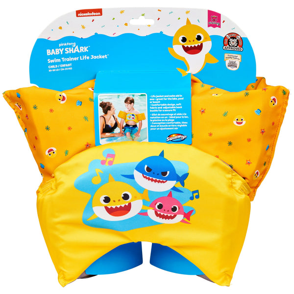 SWIMWAYS SEA SQUIRTS USCG APPROVED KIDS LIFE JACKET, BABY SHARK - YELLOW - Brand New