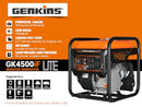 GENKINS 4500 WATT OPEN FRAME INVERTER GENERATOR 30 AMP NOISE REDUCED - ORANGE - Like New