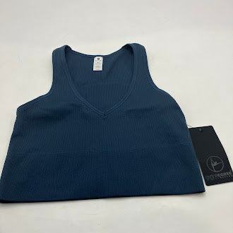 90 DEGREE BY REFLEX WOMEN'S SEAMLESS V-NECK CROP RIBBED TANK - SIZE M - INDIGO - Brand New