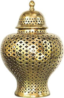 ECOLFE CERAMIC FLOWER VASE, HOLLOW CERAMIC JAR CARVED LATTICE, COLOR GOLD - GOLD - Like New