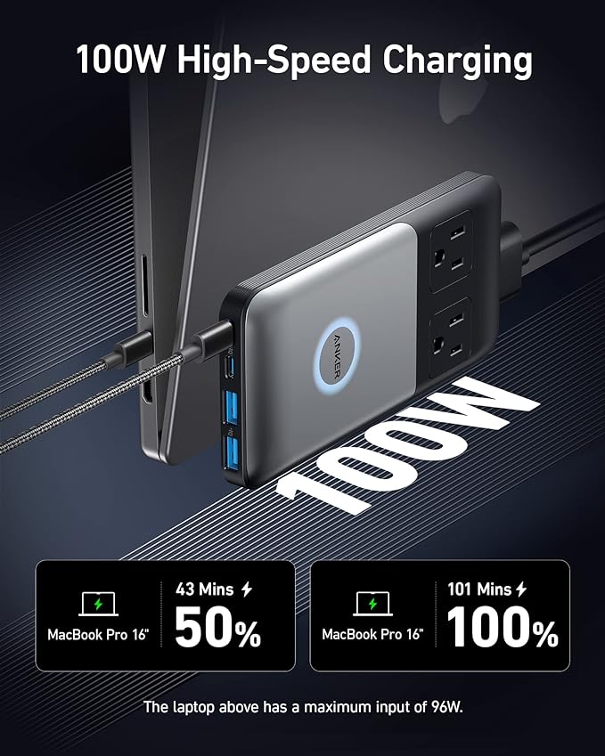 Anker 727 Charging Station GaNPrime 100W Compact Power Strip A9126 - Black/Gray - Like New
