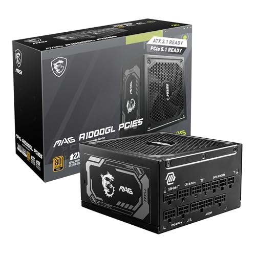 MSI MAG A1000GL PCIE 5 Gaming Power Supply - ATX 3.1 & PCIE 5.1 - Like New