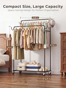 HOGHOW CLOTHES RACK ROLLING CLOTHING RACK WITH DOUBLE RODS FOR HANGING CLOTHES - Like New