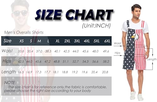 YUANBANG UNISEX PRINTED OVERALLS SHORTS ROMPER MEN 6XL - RED-1 - Like New