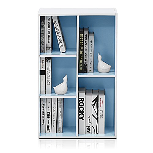 FURINNO LUDER 5-CUBE BOOKSHELF, REVERSIBLE BOOKCASE, 9.4" x 19.5" x 31.5" - BLUE - Like New