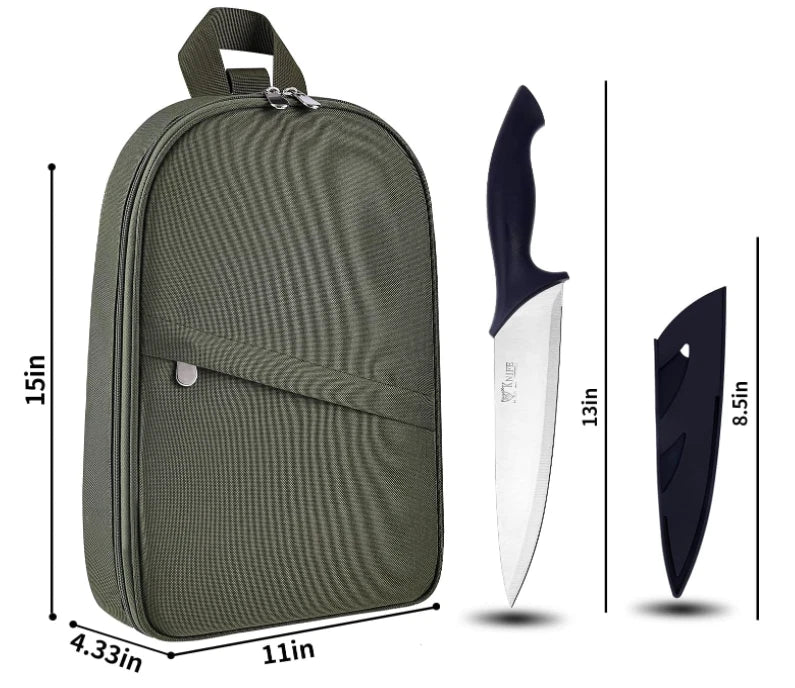 CAMPING EQUIPMENT COOKING UTENSILS SET PORTABLE PICNIC COOKWARE - GREEN - Like New